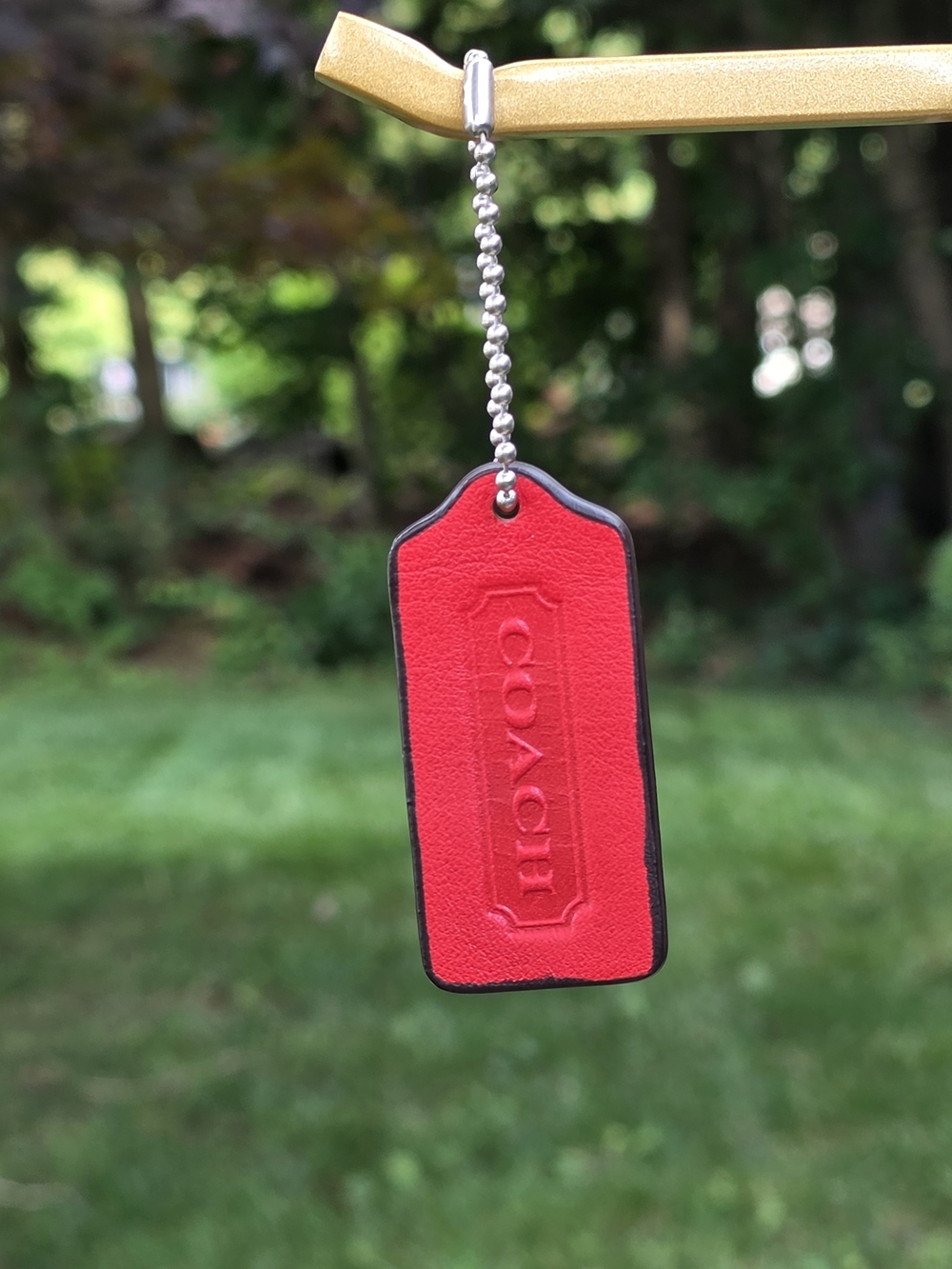 Coach Reversible Red Leather  Hangtag with Silver & Spare Gold Ball Chain
